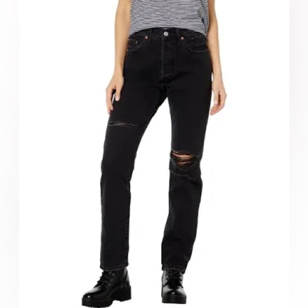 LEVIS 511 Distressed Black Ripped Slim Fit Stretch Jeans Size 28 x 32